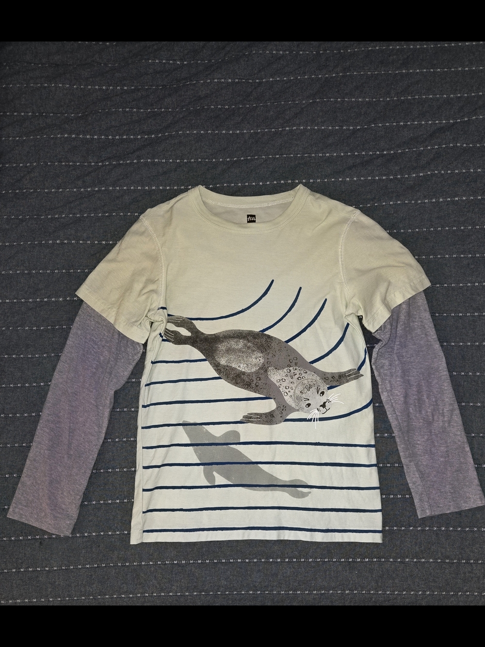 Tea Collection Kids Long Sleeve Layered Seal Graphic Tee - Cream & Lavender
